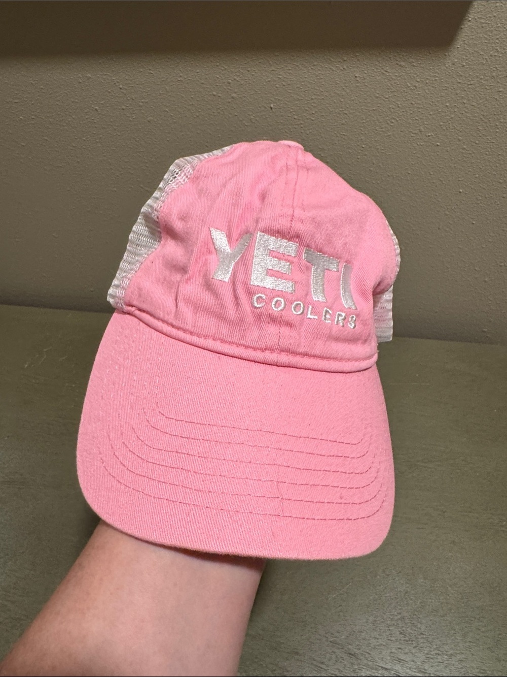 Yeti Pink and White Mesh Trucker Hat with Embroidered Logo OS - Picture 5 of 5